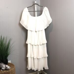Lulus White Tiered Pleated Dress Off Shoulder Ruffle Romantic Summer Size M